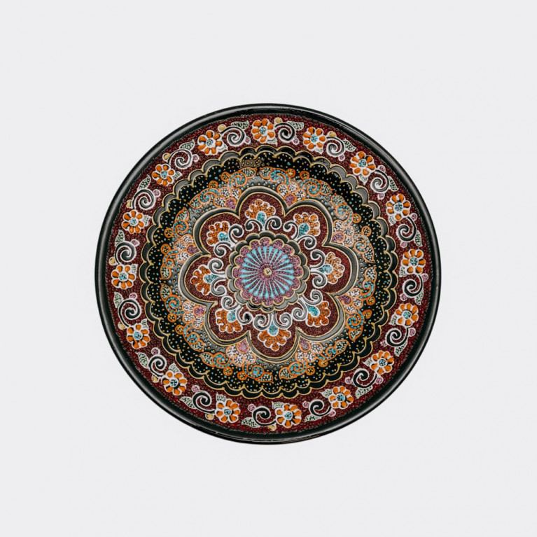 Unik handgjord dekorativ tallrik från Uzbekistan, 26 cm, droppteknik